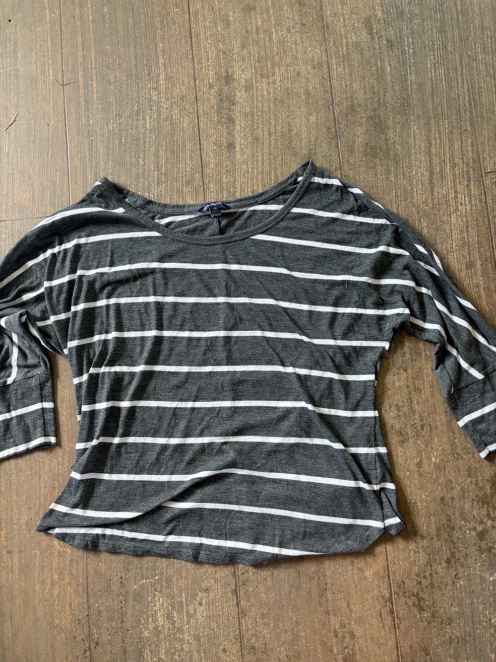 American Eagle Outfitters Striped Gray and White Boatneck Women's Top